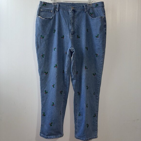 Quacker Factory Pants - Vintage Quaker Factory Jeans Sz 24W Women’s Cherry Embroidery Print High Rise